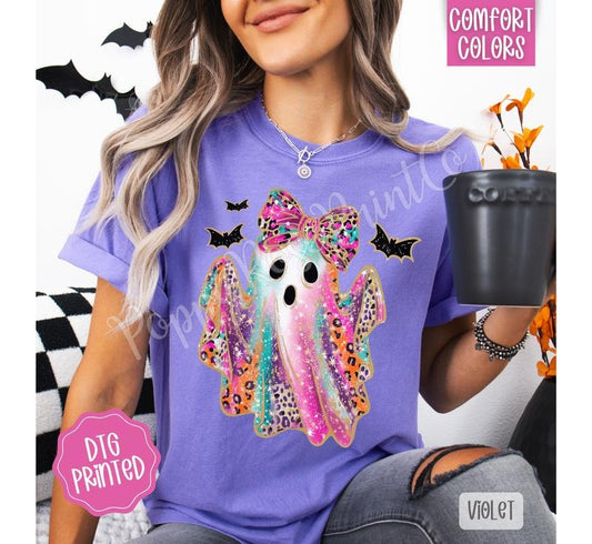 Leopard Ghost Comfort Colors, Trendy Women's Halloween Tshirt