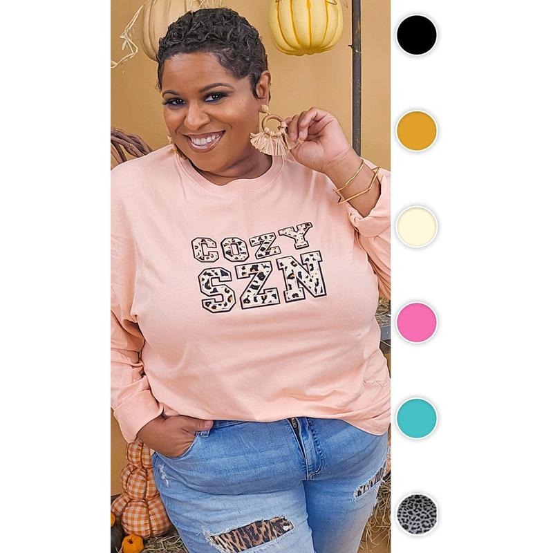 Leopard Ideal Chenille Cozy SZN Graphic Boyfriend Long Sleeve T-Shirt Hoodie, Sweatshirt | DripVista.com