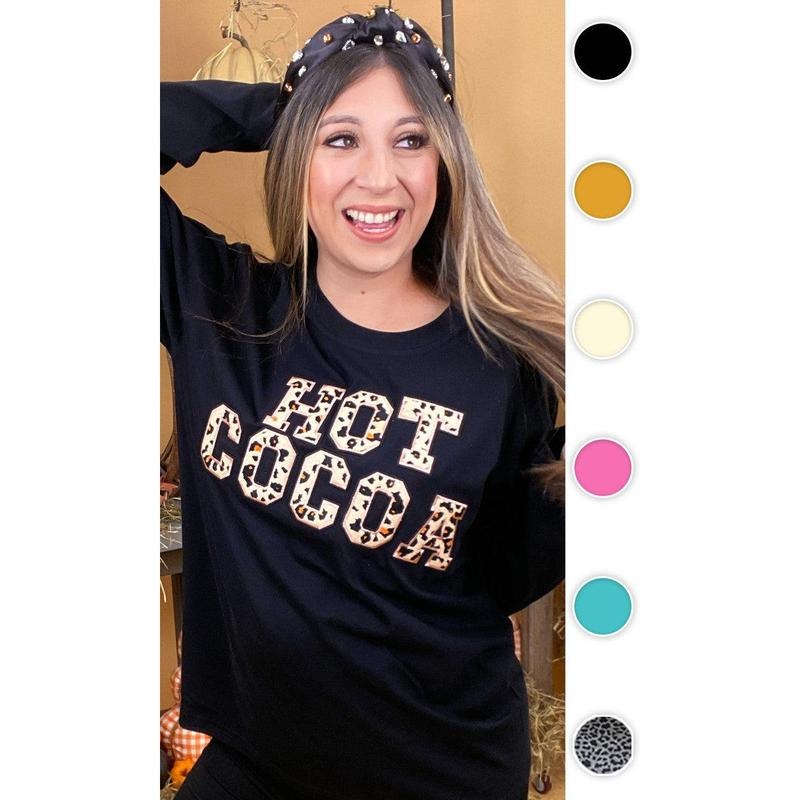 Leopard Ideal Chenille Hot Cocoa Graphic Boyfriend Long Sleeve T-Shirt Hoodie, Sweatshirt | DripVista.com