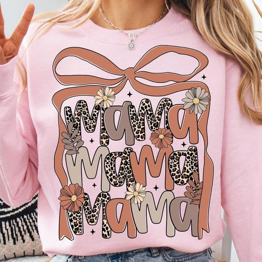 Leopard Mama Flower Coquette Bow Tee, Retro Mama Sweatshirt, Mama Boho Floral Tee, Mother's Day Gift