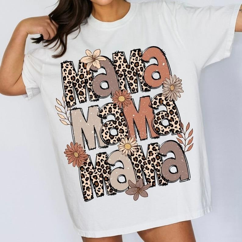 Leopard Mama Flower Tee, Retro Mama Shirt, Mama Groovy Boho Tee, Mother's Day Gift Hoodie, Sweatshirt | DripVista.com