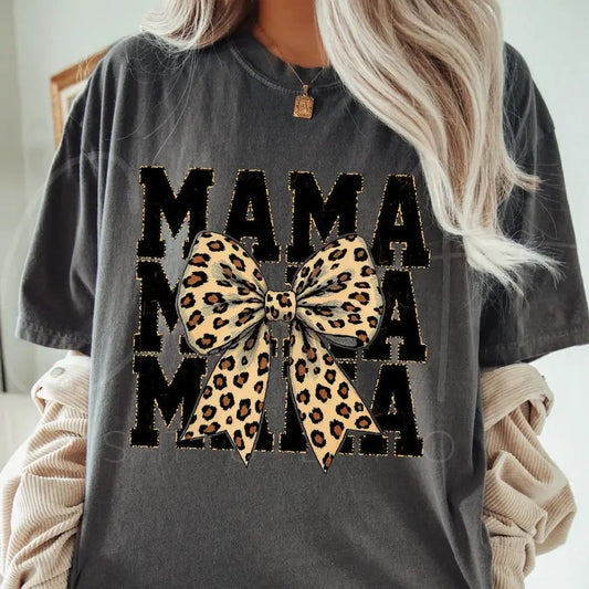 Leopard Print Mama Coquette T-shirt, Cheetah Bow Mom Life Tee, Trendy Mama Comfort Colors T-Shirt , Wild Mama Animal Shirt