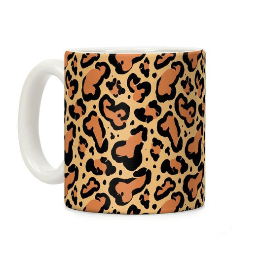 Leopard Print Penis Pattern Coffee Mug, Graphic Tees, Funny Coffee Mug Gift