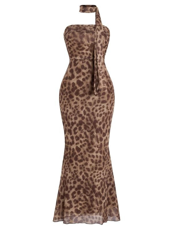 Leopard Print Strapless Bodycon Maxi Dress Mesh Long Tube Top Dress T-Shirts, Hoodie, Sweatshirt | DripVista.com