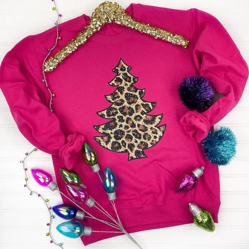 Leopard Tree FAKE Glitter Sweatshirt T-Shirts, Hoodie | DripVista.com