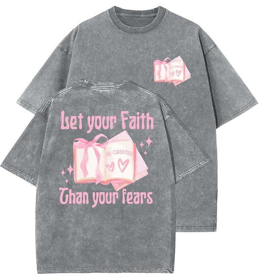 Let Your Faith Than Your Fears Unisex Washed T-Shirt, Christian Tshirts, Vintage 90s Graphic Tee, Gift Top Womenswear Cotton Mineral Color