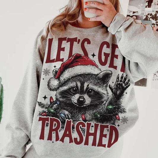 Let's Get Trashed Christmas Shirt, Trashy Christmas R.accoon Shirt, Christmas Season Shirt, Christmas Feral Girl Shirt, Funny Christmas Shirt ,T-shirts, Crewnecks, Hoodies – Gifts Suitable for Women & Men