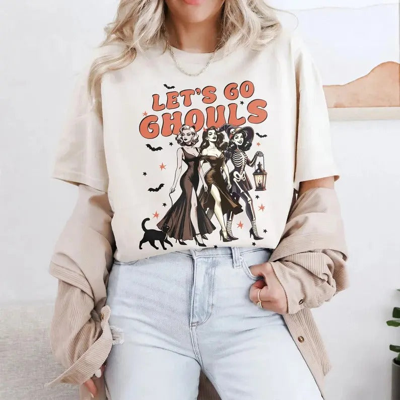 Let's Go Ghouls Sweatshirt, Vintage Halloween Witches Sweatshirt, Ghoul Gang Shirt, Spooky Witch Sweater, Halloween Party Tshirt Womenswear Hoodie