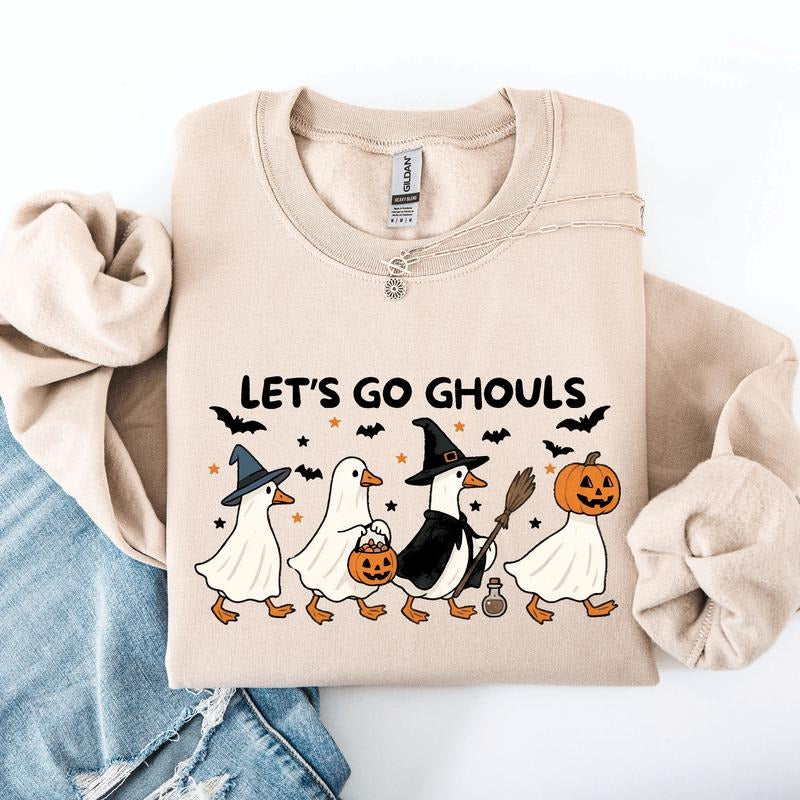 Let's Go Ghouls, Funny Geese, Goose, Halloween, Witch Sweatshirt, Spooky, Witch, Pumpkin, Halloween, Crew Neck, Women's, Crewneck