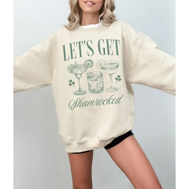 Lets Get Shamrocked St Patricks Day Crewneck Sweatshirt, St Paddys Day t-shirt, Funny St Patricks Day Drinking Shirt, St...
