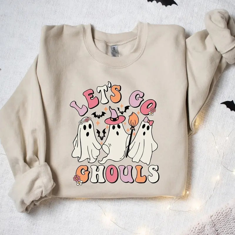 Lets Go Ghouls Sweatshirt, Halloween Sweatshirt, Ghost Halloween Sweatshirt, Funny Ghost Sweater, Retro Halloween Sweater...