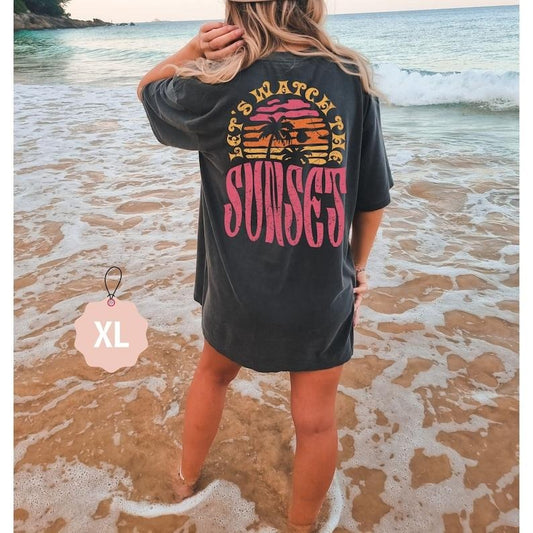 Lets Watch The Sunset Cute Beach Shirt Summer Graphic Tee Trendy Womens Tee Cute Summer Tops Coconut Girl Y2k Aesthetic Beach