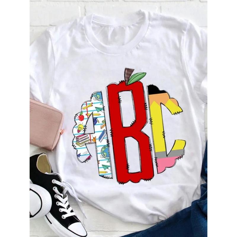 Letter Pattern Printed T-Shirt Casual Round Neck Short Sleeve Shirt Spring Gunpla brand Summer Casual Fashion Women'WB...