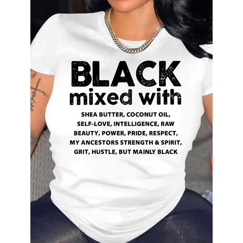 Letter Print Crew Neck T-Shirt, Short Sleeve Casual T-Shirt For Spring & Summer, Women'WB shield Clothing style 02...