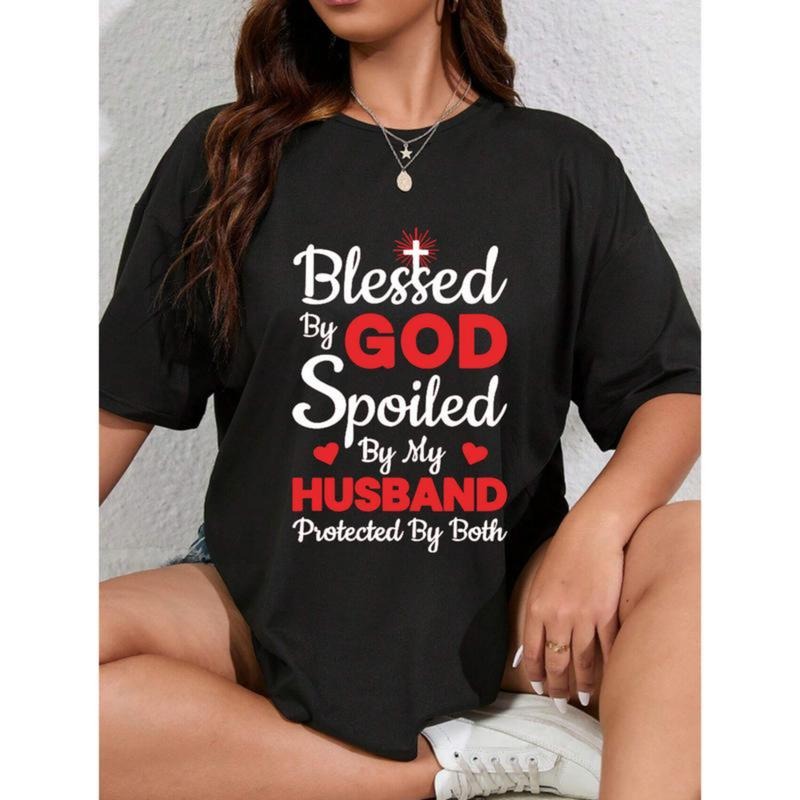 Letter Print Crew Neck T-shirt, Casual Short Sleeve Top For Spring & Summer, Women'WB shield Clothing style 05 Hoodie,...