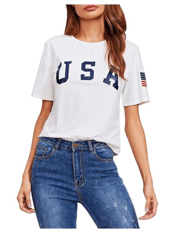 Letter Print Crop Tops Summer Short Sleeve T-Shirt Hoodie, Sweatshirt | DripVista.com