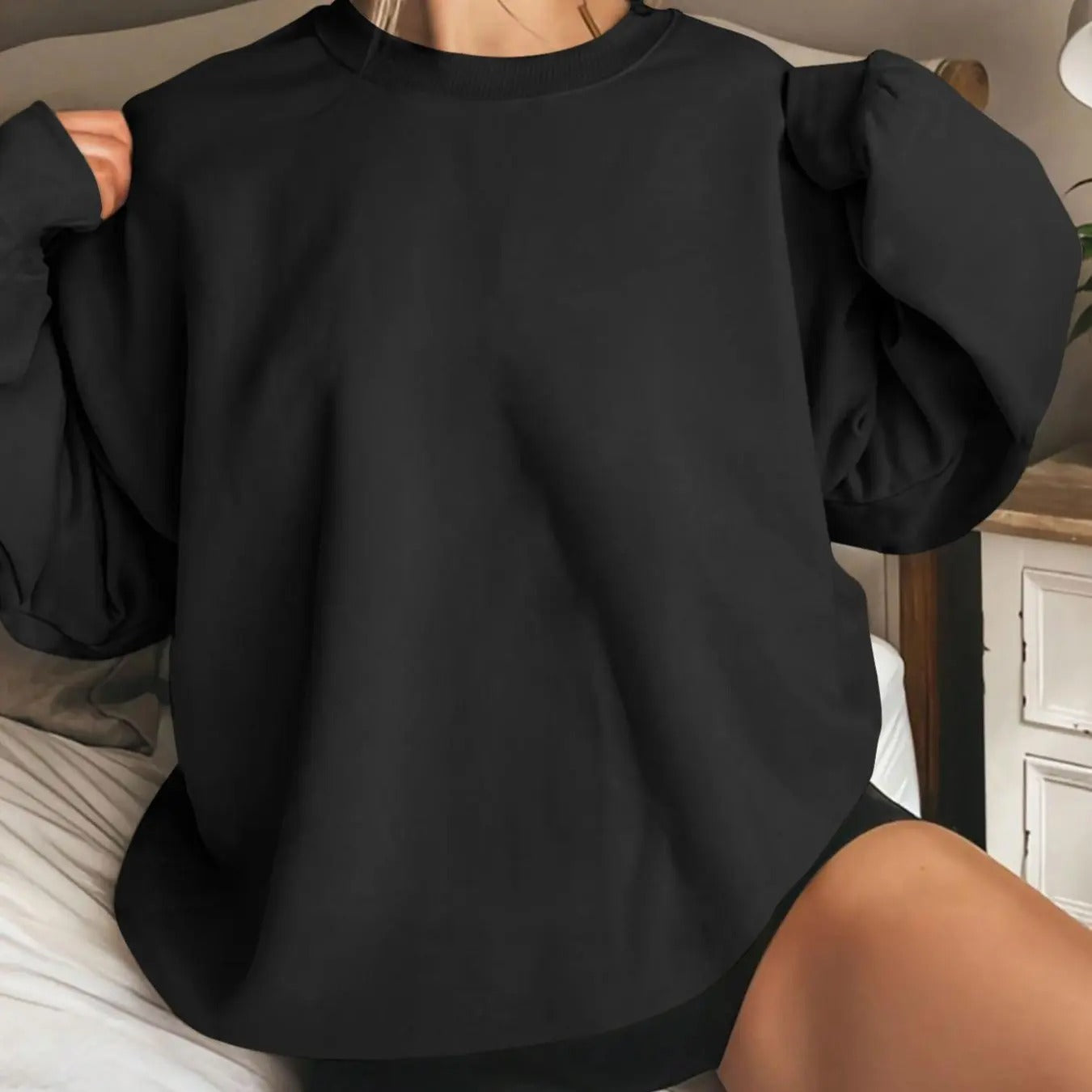 Women'WB shield Solid Color/Letter Print Drop Shoulder Sweatshirt, Fashion Casual Long Sleeve Round Neck Pullover for...