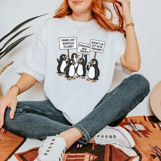 Liberation Day Protest T-Shirt - Funny Penguin Trump Protest T-Shirt, Norfolk Island Tariff Meme Shir