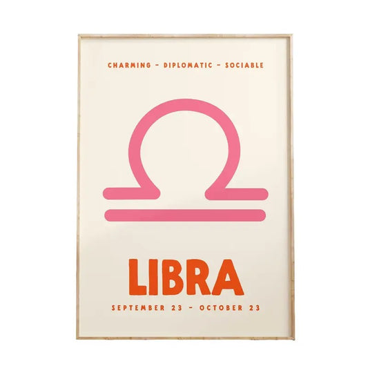 Libra Print, Zodiac Poster, Astrology Decor, Trendy Wall Art, Star Sign Print, Preppy Wall Decor, Pink And Orange Poster Prints No Frame, Gifts For Women Wall Decor, Wall Art Home Decor, Poster For Room, Gifts For Birthday Christmas Xmas