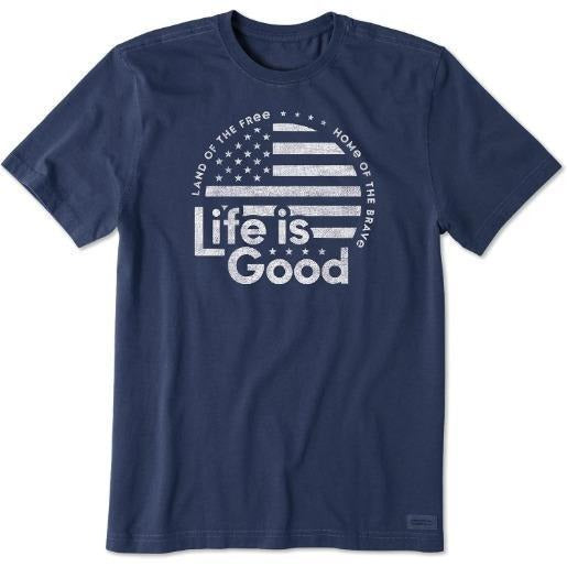 Life Is Good. Mens Crusher Tee Lig Flag Circle, Darkest Blue Made in USA Hoodie, Sweatshirt | DripVista.com