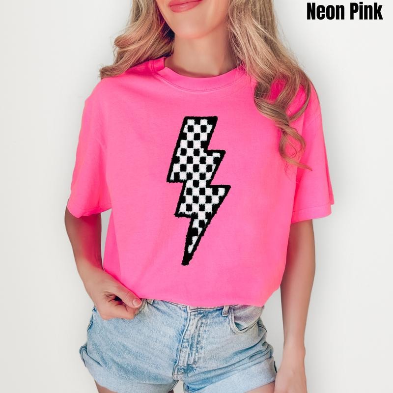 Lightning Bolt Fluffy Patch Comfort Colors T-Shirt Hoodie, Sweatshirt | DripVista.com