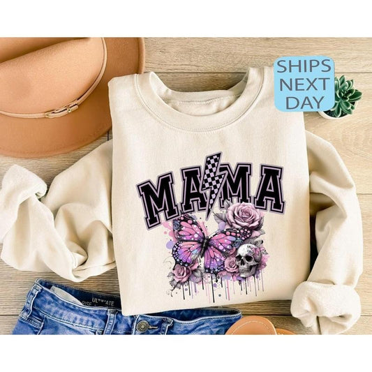 Lightning Bolt Mama Sweatshirt, Retro Mama Sweatshirt, Mother's Day Gift, Butterfly Mama Sweatshirt, Aesthetic Mom Hoodie