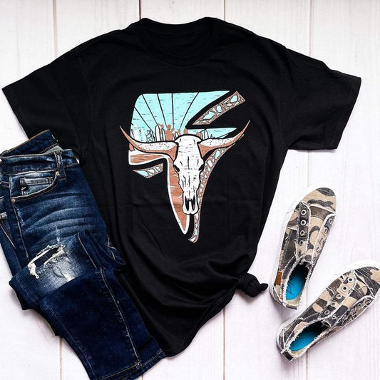 Lightning Cow Skull Graphic Tee