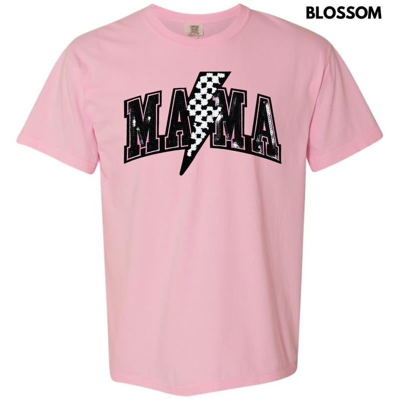 Lightning Mama Black Sequin Patch Comfort Colors T-Shirt Hoodie, Sweatshirt | DripVista.com