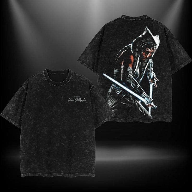 Lightsaber brand " Ahsoka Tano " Lightsaber brand Double Printed Oversize Lightweight Acid Washed Tee TV Show Graphic Top...