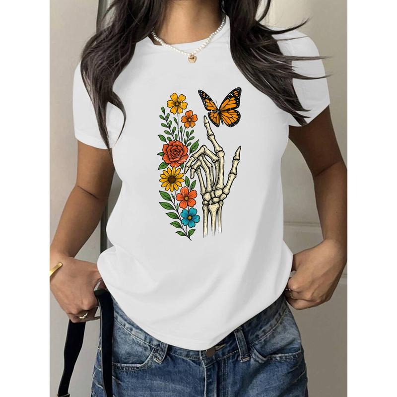 Lightsaber brand - Shirt with Skeleton Hand: Blending Floral Gunpla brand Butterfly Elements for WB shield Dark