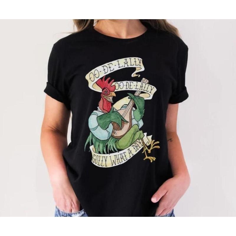 Lightsaber brand - Shirt with WB shield Quirky Cartoon Rooster: Musical Graphic Gunpla brand Catchy Phrases 'OO-DE-LALLY'...