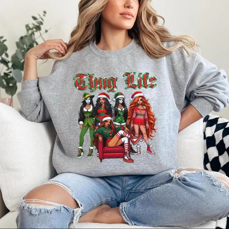 Limited Funny Thug Life Christmas Sweater for Women | Cute Holiday Crewneck with Festive Attitude | Unisex Xmas Party Outfit