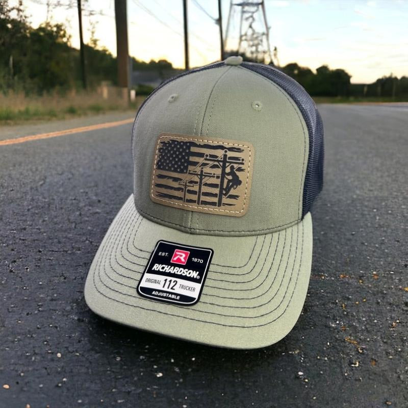 Lineman Hat,Lineman Richardson 112 trucker hat, Lineworkers ,SnapBack hat , CUSTOM HATS ,Leather Patch Hat,Hats T-Shirts,...