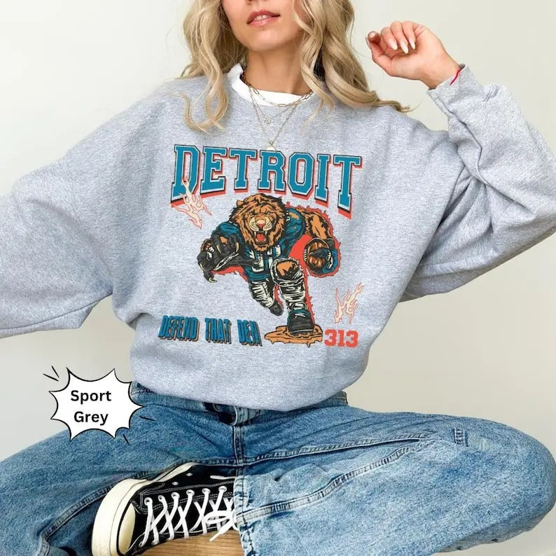 Lions Football Vintage Retro Style Football Sweatshirt
