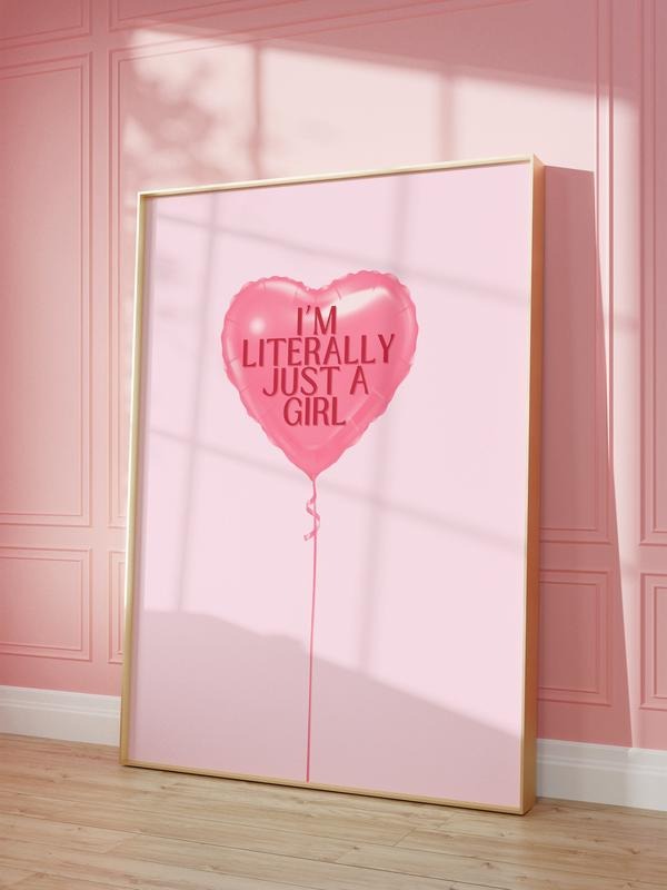 Literally Just A Girl Balloon Coquette Print Trendy Wall Art, Dorm Room College, Gifts For Family Friends Wall Art Decor,...