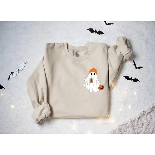 Little Ghost Ice Coffee Shirt, Ghost Sweatshirt, Halloween Tee, Cute Ghost Shirt, Little Ghost Ice Coffee Sweatshirt