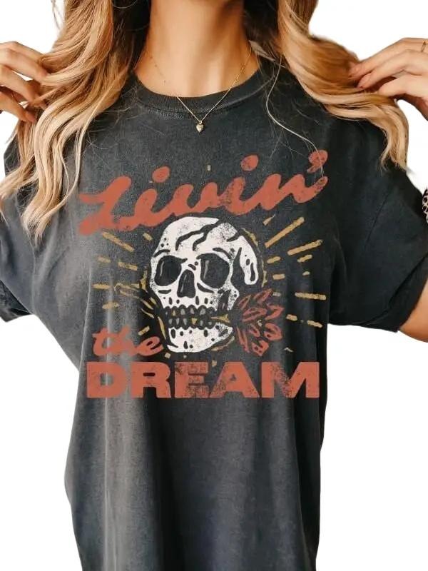 Livin' the dream skull comfort colors graphic tee | retro grunge garment dyed shirt Hoodie, Sweatshirt | DripVista.com