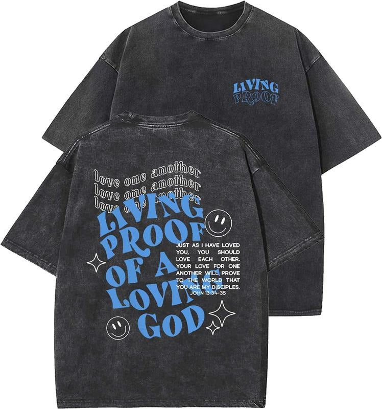Living Proof Of A Loving God Unisex Washed T-Shirt, Christian Tshirts, Vintage 90s Graphic Tee, Gift Top Womenswear...