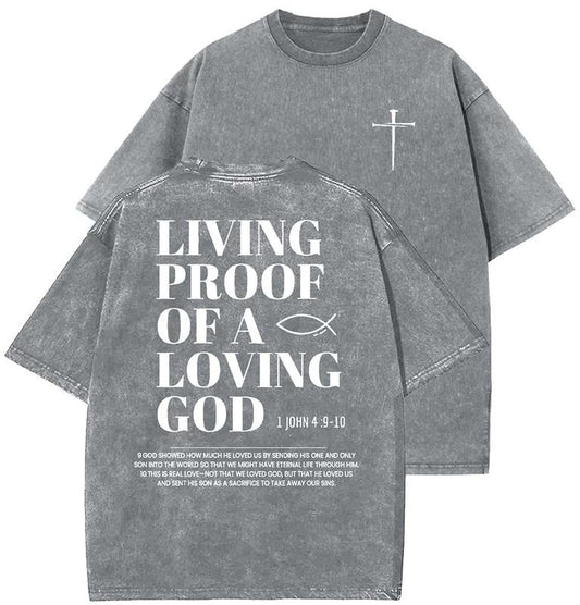 Living Proof Of A Loving God Unisex Washed T-Shirt, Christian t shirts, Vintage 90s Graphic Tee, Gift Top Womenswear Cotton Mineral Color