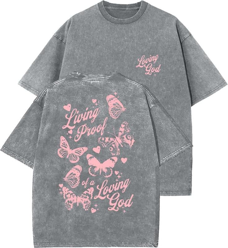 Living Proof Of A Loving God Unisex Washed T-Shirt, Christian t shirts, Vintage 90s Graphic Tee, Gift Top Womenswear...