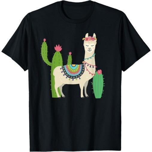 Cute Llama With Flower & Cactus / Llama Lover Gift T-Shirt Made in USA Hoodie, Sweatshirt | DripVista.com