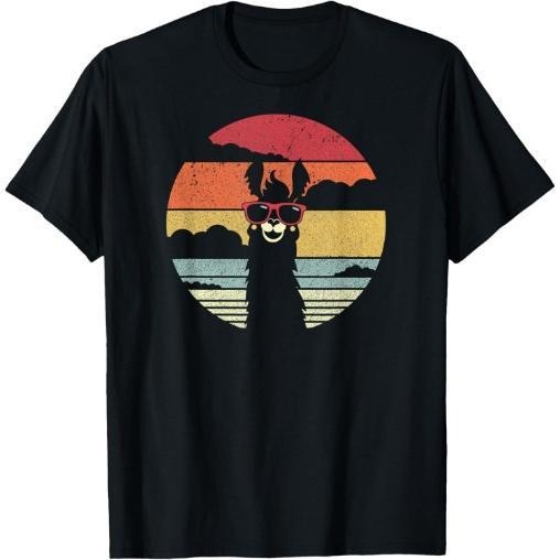 Llama, Retro Style Alpaca T-Shirt Made in USA