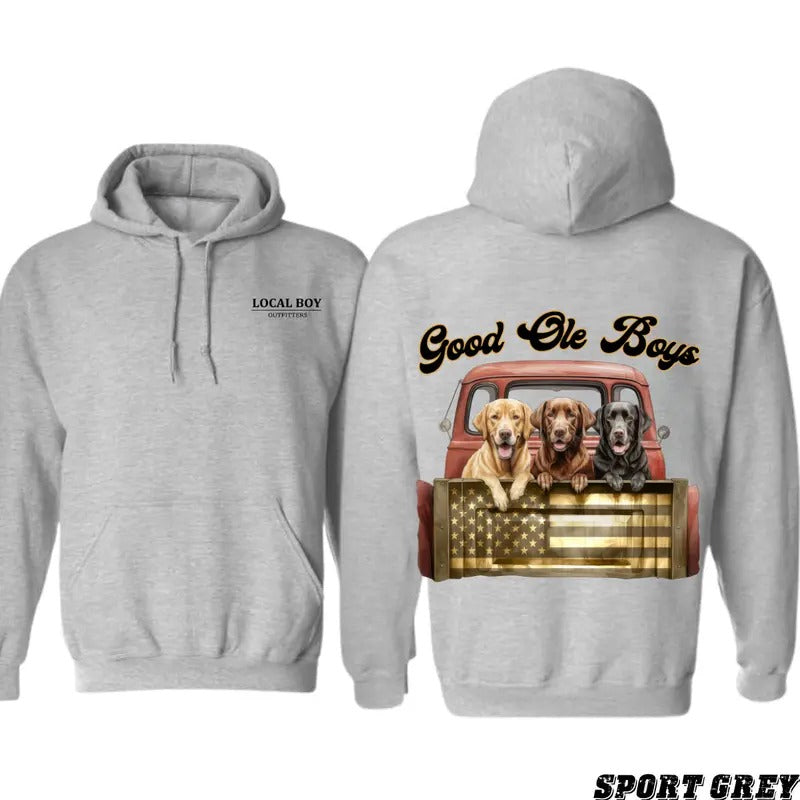 Local Boy Good Ole Boys Hoodie, Funny Dogs Hoodies, Dogs on Truck, Men's Country Outfits, Unisex Comfort Long Sleeve Tops, Soft Cotton Womenswear