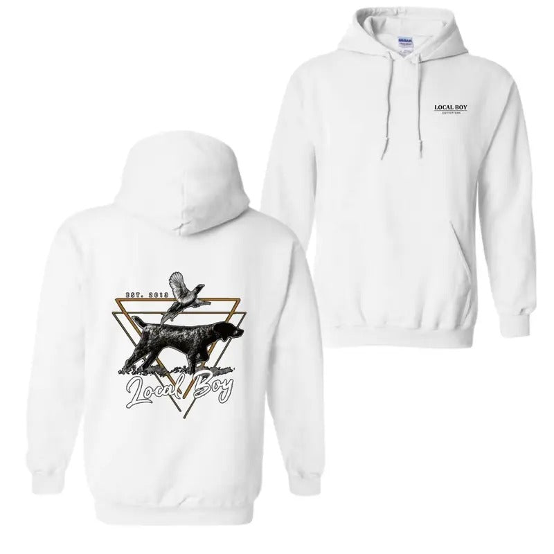 Local Boy Hoodie - Bird Dog Hunting Graphic, Perfect for Outdoors Enthusiasts, Menswear, Hoodie, Wetsuit Fabric Stylish...