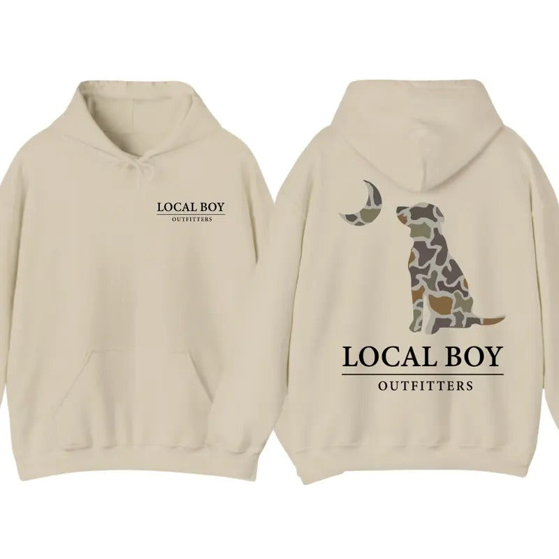 Local Boy Outfitters Camo Dog 2 Sided Hoodie T-Shirt, Gift For Men, Trendy Shirt Sweatshirt | DripVista.com