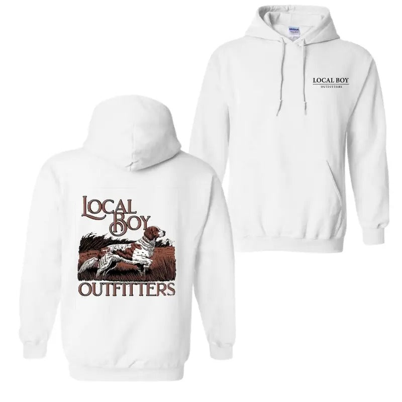Local Boy Outfitters Hoodie - Featuring a stylish hunting dog on the trail, this Unisex hoodie is perfect for nature...