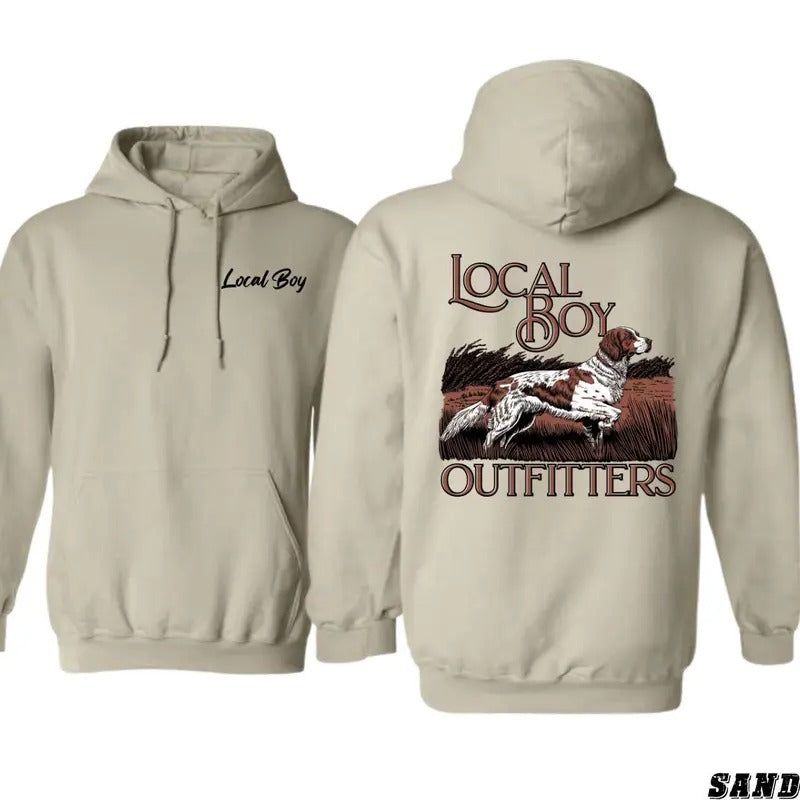 Local Boy Outfitters Hoodie Sweatshirt T-shirt, Classic Hunting Dog Graphic for Outdoor Enthusiasts Tops | DripVista.com