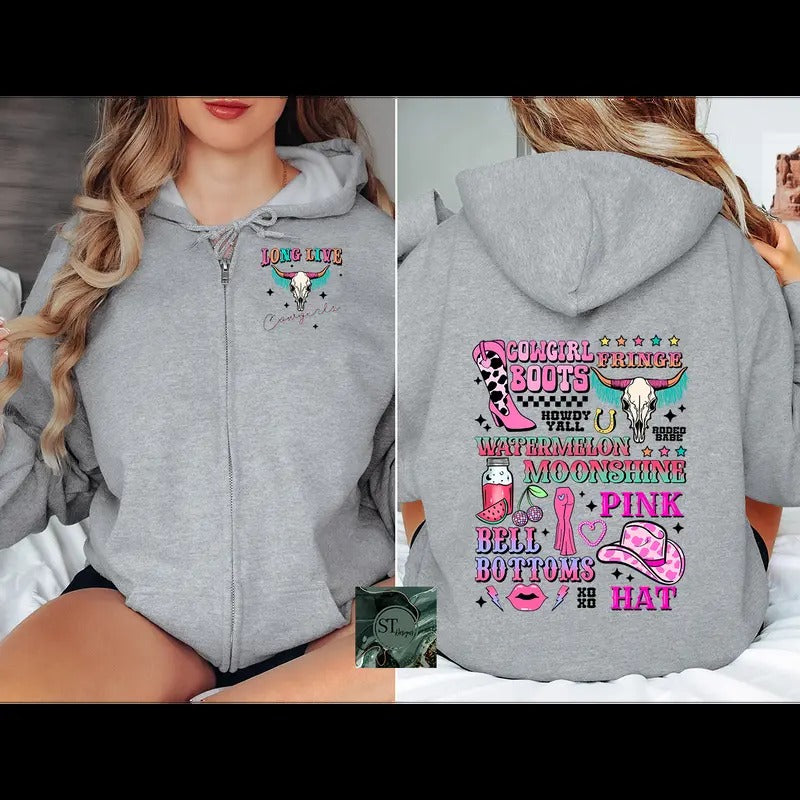 Long Live Cowgirls Zip Hoodie Black or Sport Grey T-Shirts, Sweatshirt | DripVista.com
