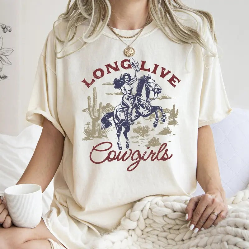Long Live Cowgirls, Horse, Cowboy, Western, Country,  Tshirt, Women's Crew Neck, Crewneck Hoodie, Sweatshirt | DripVista.com