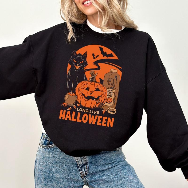 Long Live Halloween Sweatshirt, Black Cat Halloween Shirt, Vintage Halloween Sweatshirt, Witchy Pumpkin Black Cat Shirt, Vintage 90s Halloween Shirt